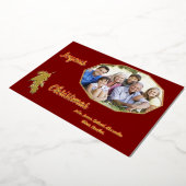 金ゴールドホリーダークレッド喜びクリスマスフォト 箔招待状 (回転した状態)