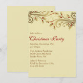 金ゴールドホリーフローリッシュクリスマスパーティー招待状 招待状 (正面/裏面)