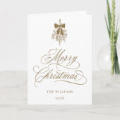 金ゴールドホリーベリーブーケロマンチックなクリスマスフォト シーズンカード (正面)