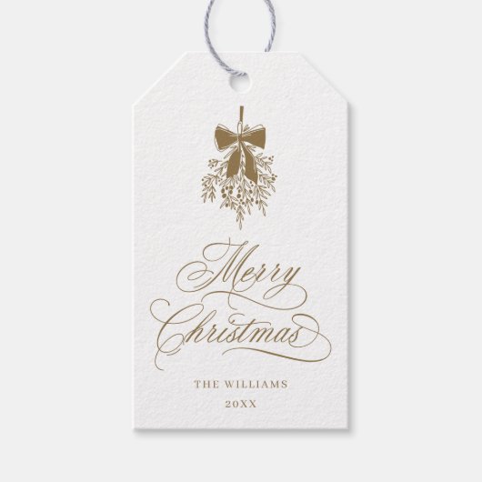 金ゴールドホリーベリーブーケロマンチックなメリークリスマス ギフトタグ (正面)