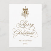 金ゴールドホリーベリーブーケロマンチックなメリークリスマス ポストカード (正面)