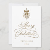 金ゴールドホリーベリーブーケロマンティッククリスマスフラット シーズンカード (正面)
