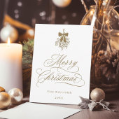 金ゴールドホリーベリーブーケロマンティッククリスマスフラット シーズンカード