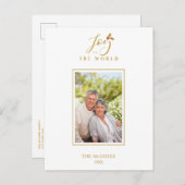 金ゴールドホリーミニマリストシッククリスマスフォトファミリー ポストカード (正面/裏面)