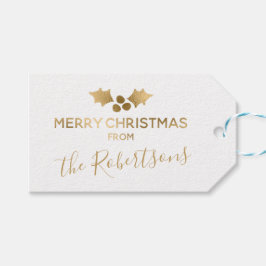 金ゴールドホリー白メリークリスマスの名前 ギフトタグ