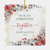 金ゴールドホリー緑のフローラ1stクリスマス一緒に セラミックオーナメント (裏面)