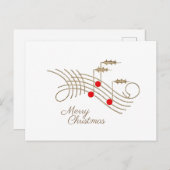 金ゴールドホリー音楽ノートクリスマス シーズンポストカード (正面/裏面)
