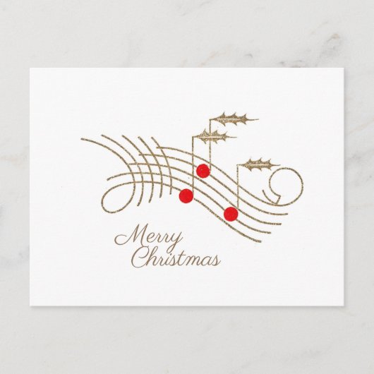 金ゴールドホリー音楽ノートクリスマス シーズンポストカード (正面)