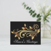 金ゴールドホリー&スクロールカスタマイズ可能な休日はがき シーズンポストカード (スタンド正面)