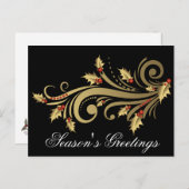 金ゴールドホリー&スクロールカスタマイズ可能な休日はがき シーズンポストカード (正面/裏面)