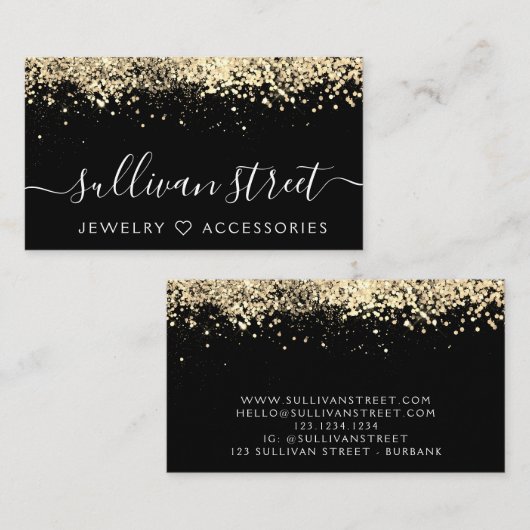 金ゴールドホログラフィックグリッタージュエリーブティック 名刺 (正面/裏面)