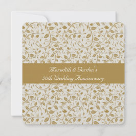 金ゴールドホワイトつる植物ロマンチック50結婚周年 招待状