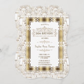 金ゴールドホワイトアールデコギャツビー20s50th誕生日パーティー 招待状 (正面/裏面)