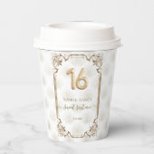 金ゴールドホワイトアールデコスウィート16誕生日 紙コップ (裏面)
