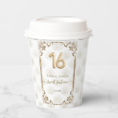 金ゴールドホワイトアールデコスウィート16誕生日 紙コップ (正面)