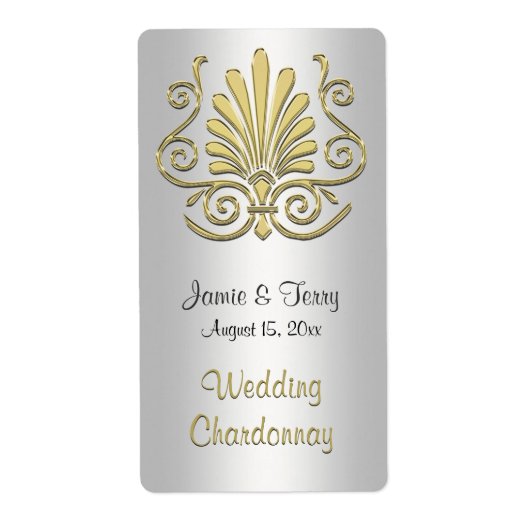 金ゴールドホワイトアールデコダマスクパーティーワインラベル2 ラベル (正面)