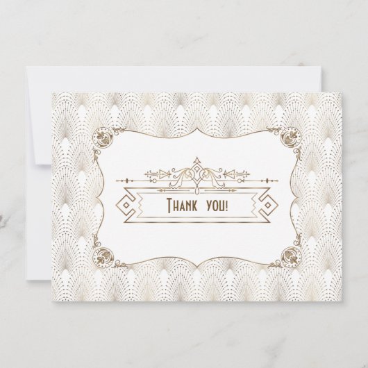 金ゴールドホワイトアールデコ素晴らしギャツビー1920sありがとう サンキューカード (正面)