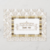 金ゴールドホワイトアールデコ素晴らしギャツビー1920sありがとう サンキューカード (正面/裏面)
