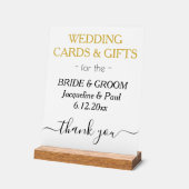 金ゴールドホワイトウェディングカードギフトタイポグラフィ アクリルサイン (傾斜)