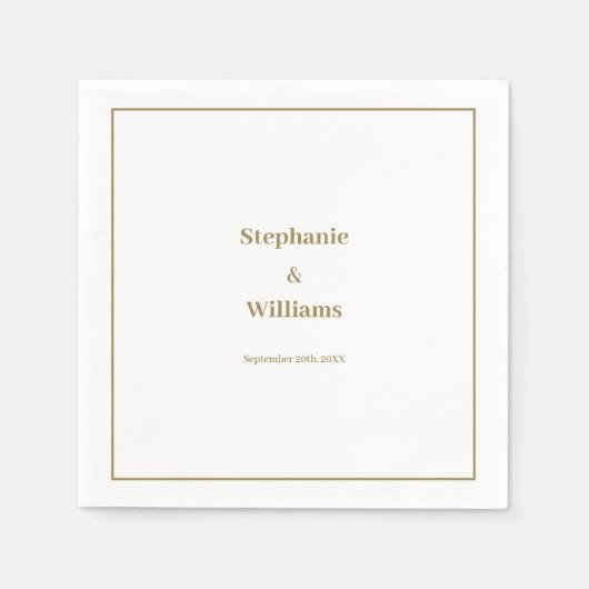金ゴールドホワイトエレガントウェディングミニマルモダン スタンダードカクテルナプキン (正面)