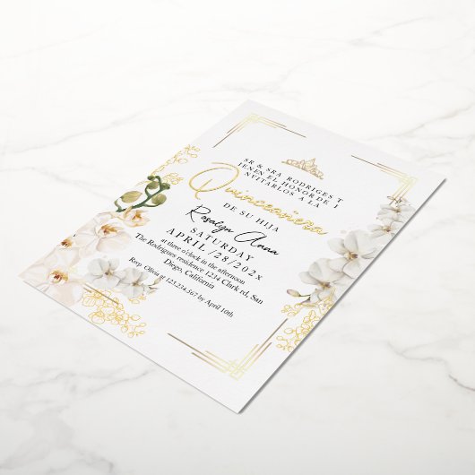 金ゴールドホワイトオーキンスプリンセスティアラキンセアニラ 箔招待状 (回転した状態)