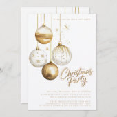 金ゴールドホワイトオーナメントバウブルクリスマスパーティー 招待状 (正面/裏面)