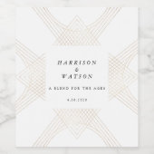 金ゴールドホワイトオーバル幾何学アールデコギャツビー結婚ズ ワインラベル (シングルラベル)