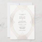 金ゴールドホワイトオーバル幾何学アールデコギャツビー結婚ズ 招待状 (正面)