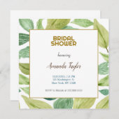 金ゴールドホワイトカラーフローラミニマルブライダルシャワー 招待状 (正面/裏面)