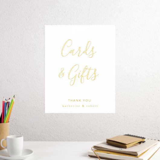 金ゴールドホワイトカードとギフト結婚ズ 箔ポスター (インサイチュ (デスク2))