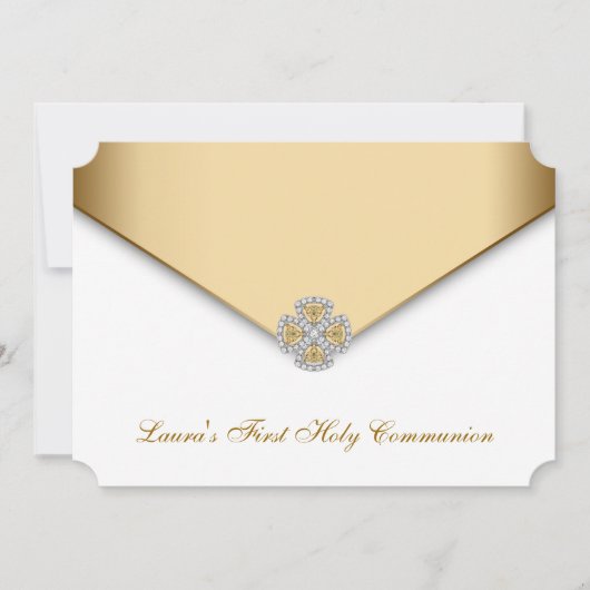 金ゴールドホワイトガールズファースト聖餐式 招待状 (正面)