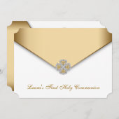 金ゴールドホワイトガールズファースト聖餐式 招待状 (正面/裏面)