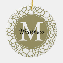 金ゴールドホワイトキリンプリントモノグラム セラミックオーナメント