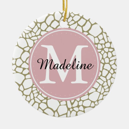 金ゴールドホワイトキリンプリントモノグラム セラミックオーナメント (正面)