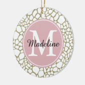 金ゴールドホワイトキリンプリントモノグラム セラミックオーナメント (左)