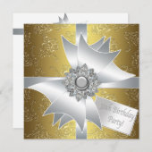 金ゴールドホワイトギフトクラシーダマスク50誕生日 招待状 (正面/裏面)