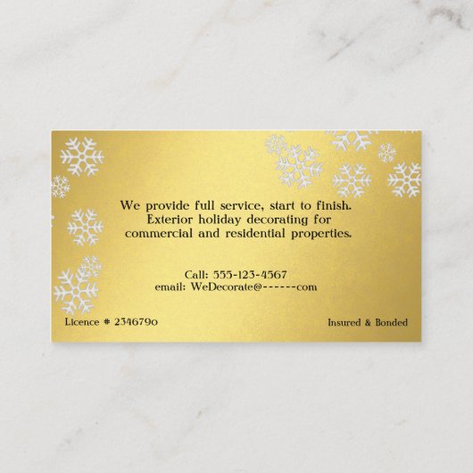 金ゴールドホワイトクリスマススノーフレーク照明会社 名刺 (裏面)