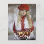 金ゴールドホワイトクリスマスハッピーホリデーズファミリー |写真 シーズンポストカード (正面)