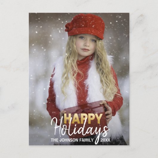 金ゴールドホワイトクリスマスハッピーホリデーズファミリー |写真 シーズンポストカード (正面)