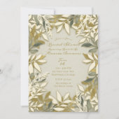 金ゴールドホワイトクリームベージュ色植物学葉ブライダル 招待状 (正面)