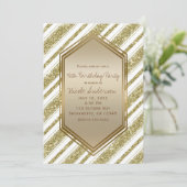 金ゴールドホワイトグリッターストライプバースデーパーティーイベント 招待状 (スタンド正面)