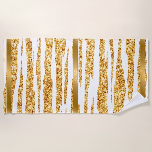 金ゴールドホワイトグリッターボホタイガー人気があるコレクション ビーチタオル (正面)