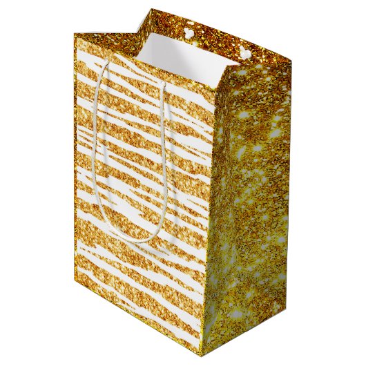 金ゴールドホワイトグリッターボホタイガー人気があるコレクション ミディアムペーパーバッグ (裏面アングル)