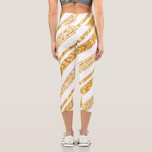金ゴールドホワイトグリッターボホ人気があるストライプコレクション カプリレギンス (裏面)