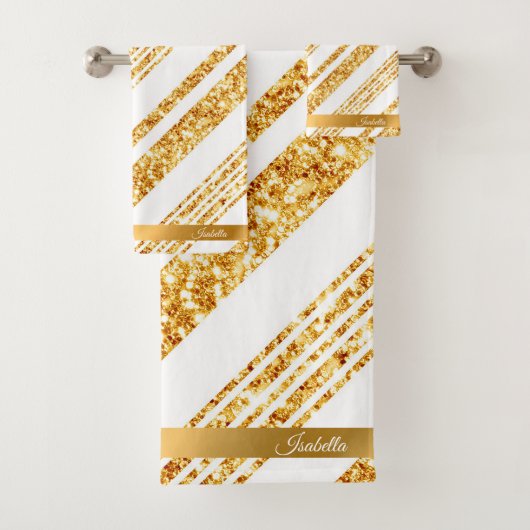 金ゴールドホワイトグリッターボホ人気があるストライプコレクション バスタオルセット (インサイチュ)