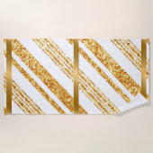 金ゴールドホワイトグリッターボホ人気があるストライプコレクション ビーチタオル (正面)