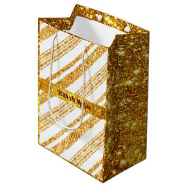 金ゴールドホワイトグリッターボホ人気があるストライプコレクション ミディアムペーパーバッグ