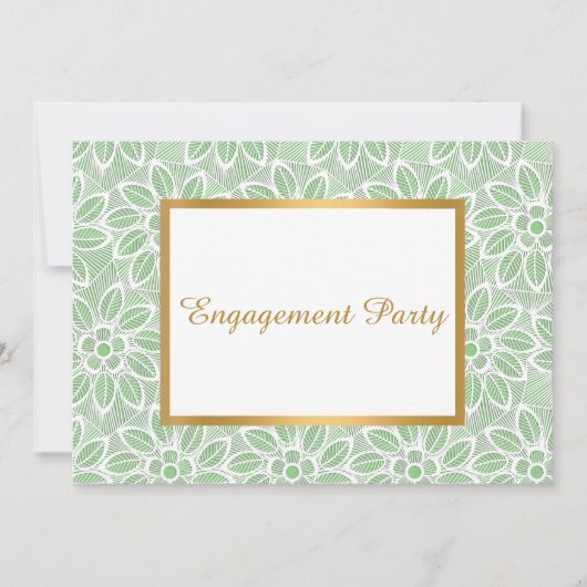 金ゴールドホワイトグリーンレースヴィンテージ婚約パーティ 招待状 (正面)