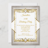 金ゴールドホワイトグレーパールベージュバースデーパーティー 招待状 (正面)