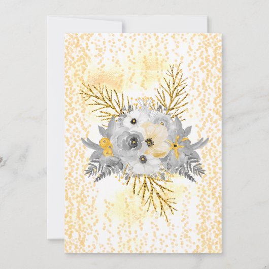 金ゴールドホワイトグレーフローラブーケバースデーパーティー 招待状 (裏面)